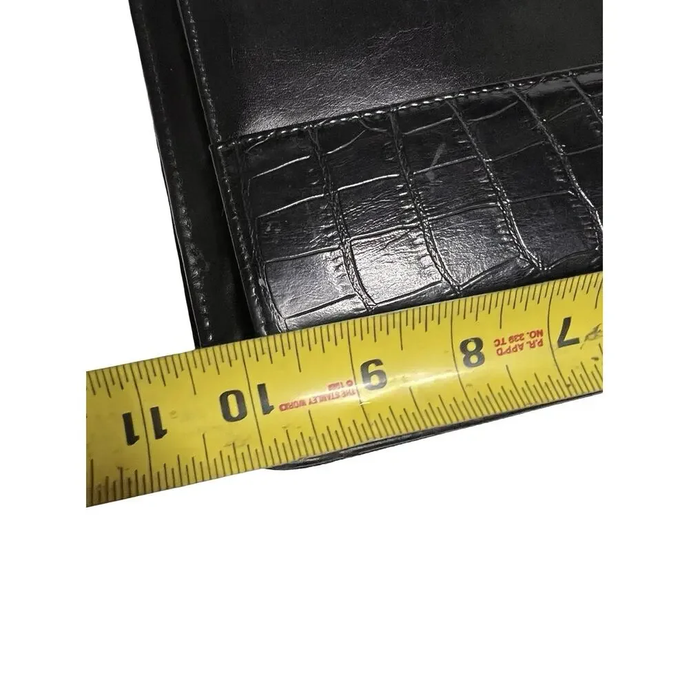 Franklin Covey Black Croc Embossed 7 Ring Organizer Planner w/ Handles Zipper
